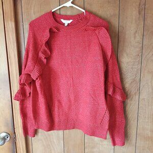 Time And Tru Red Sparkly Long Sleeve Pullover Sweater Size XL